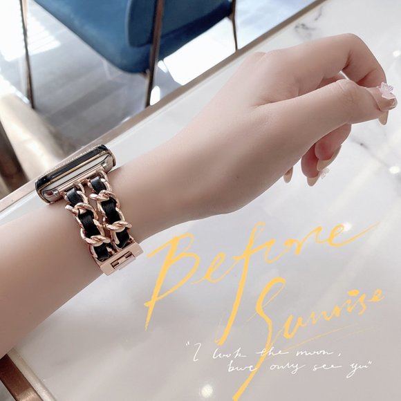 NEW Strap Chain Leather Stainless Band For Apple Watch - PS - Picture 10 of 11
